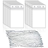 100 Pack Clear Luggage Tags Bag Tags Holder Identification ID Card Badge Holder with Luggage Tag Loop Straps for Business Travel and Office Supplies