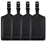 4 Pack Leather Luggage Travel Bag Tags by Travelambo Black