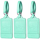 Teskyer Luggage Tags, 3 Pack Premium PU Leahter Luggage Tags Privacy Protection Travel Bag Labels Suitcase Tags