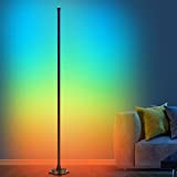 SOVELA Corner Floor Lamp, RGB Lamp with Remote Control, Dimmable RGBW Color Changing Mood Lighting with Music Mode, Dynamic Scene LED Corner Lamp for Living Room Gaming Room Bedroom