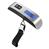 [Backlight LCD Display Luggage Scale]Dr.meter PS02 110lb/50kg Electronic Balance Digital Postal Luggage Hanging Scale with Rubber Paint Handle,Temperature Sensor, Silver/Black