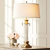 Rolland Traditional Table Lamp 30' Tall Antique Brass Crystal Column Off White Tapered Drum Shade Decor for Living Room Bedroom House Bedside Nightstand Home Office Entryway - Vienna Full Spectrum