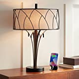 Sydney Mid Century Modern Industrial Table Lamp with USB Charging Port 26' High Brown Metal Drum Shade Decor for Living Room Bedroom House Bedside Nightstand Home Office Reading - Franklin Iron Works