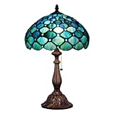 Tiffany Lamp ZJART W12H19 Inch Blue Stained Glass Table Lamp Bedside Nightstand Desk Reading Lamp Work Study Desktop Light Decor Home Kids Bedroom Living Room Office Pull Chain Switch
