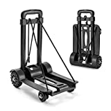 CrazyAnt Lightweight Folding Hand Truck, 165 Lb Heavy Duty Flat Luggage Cart with 4 Wheels, Portable Trolley Dolly for Luggage, Travel, Moving, Shopping, Office Use, Black