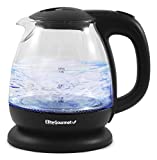 Elite Gourmet EKT1001 Electric BPA-Free Glass Kettle, Cordless 360° Base, Stylish Blue LED Interior, Handy Auto Shut-Off Function – Quickly Boil Water For Tea & More, Black