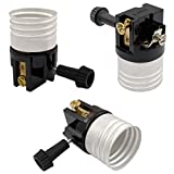 3 Way Lamp Socket Replacement, E26/E27 Lamp Socket Repair Kits, Medium Base Interior Only, Incandescent Lamp Holder, Removable Turn Knob, 2-Circuit, UL Listed (3 Pack)