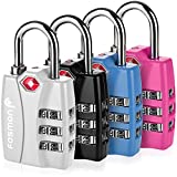 Fosmon TSA Approved Luggage Locks, (4 Pack) Open Alert Indicator 3 Digit Combination Padlock Codes with Alloy Body for Travel Bag, Suit Case, Lockers, Gym, Bike Locks - Black, Blue, Pink, and Silver