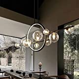 BULUXE Minimalist 10-Light Pendant Lighting Fixture Glass Globe Shade Sputnik Kitchen Island Light Dining Room Chandelier in Black