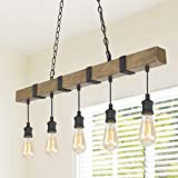 LOG BARN Kitchen Light Fixtures, Farmhouse Chandelier for Kitchen Island in Rustic Faux Wood with Black Wires, 5-Light Pendant Lighting for Dining Room