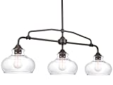 Kira Home Harlow 37.5' Modern Industrial Farmhouse 3-Light Kitchen Island Light with Clear Glass Shades, Adjustable Hanging Height, for Dining Room, Living Room or Kitchen, Oil Rubbed Bronze Finish
