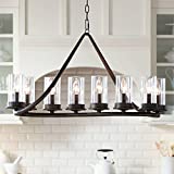 Heritage Bronze Large Linear Island Pendant Chandelier Lighting 44' Wide Country Rustic Clear Glass Cylinder Shades 10-Light Fixture for Kitchen Dining Room House High Ceilings - Franklin Iron Works