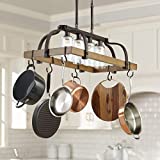 Eldrige Bronze Wood Finish Pot Rack Linear Pendant Chandelier Lighting 36 1/2' Wide Rustic Farmhouse Clear Seed Glass 4-Light Fixture Kitchen Island Dining Room House - Franklin Iron Works