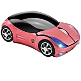 Cool 3D Sport Car Shape Mouse 2.4GHz Wireless Mouse Optical Ergonomic Gaming Mice Mini Small Office Mouse with USB Receiver for PC Laptop Computer for Kids Girls,1600DPI 3 Buttons(Pink)