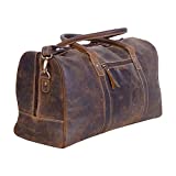 KomalC Leather Travel Duffle Bags for Men and Women Full Grain Leather Overnight Weekend Leather Bags Sports Gym Duffle. (Buffalo Distressed Tan)