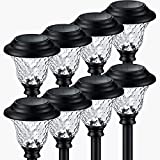 Balhvit Glass Solar Lights Outdoor, 8 Pack Super Bright Solar Pathway Lights, Up to 12 Hrs Long Last Auto On/Off Garden Lights Solar Powered Waterproof, Stainless Steel LED Landscape Lighting for Yard