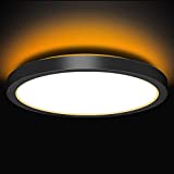13 Inch LED Flush Mount Ceiling Light with Night Light, 24W, 2400lm, 3000K/4000K/5000K Selectable, Round Flat Panel Light, Dimmable Ceiling Light Fixture for Dining Room, Bedroom, Kitchen - Black