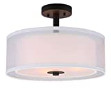 XiNBEi Lighting Semi Flush Mount Ceiling Light, 3 Light Drum Semi Flush Light, 16' Close to Ceiling Light with Fabric Shade in Dark Bronze for Living Room & Bedroom XB-SF1194-DB