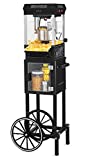 Nostalgia Popcorn Maker Cart, 2.5 Oz Kettle Makes 10 Cups, Vintage Movie Theater Popcorn Machine with Interior Light, Measuring Spoons and Scoop, Black