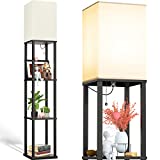 addlon LED Modern Shelf Floor Lamp with White Lamp Shade and LED Bulb - Display Floor Lamps with Shelves for Living Room, Bedroom and Office - Black