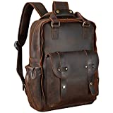TIDING Full Grain Leather Backpack 15.6 Inch Laptop Bag Retro School Travel Office Daypack for Men
