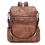 CLUCI Backpack Purse for Women Fashion Leather Designer Travel Large Ladies Shoulder Bags with Tassel Two-toned Brown