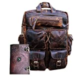 Buffalo Leather Backpack Multi Pockets Daypack Travel Laptop Bag for Men Women