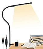 LED Desk Lamp with Clamp, LIBORA Eye-Caring Reading Light with USB Adapter, 3 Modes 10 Brightness, Long Flexible Gooseneck, Architect Task Lamp, Memory Function, Clip on Lamps for Home Office, Black