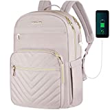 VANKEAN 15.6 Inch Laptop Backpack for Women Work Laptop Bag Fashion with USB Port, Waterproof Backpacks Teacher Nurse Stylish Travel Bags Casual Daypacks for School, College, Business, Dusty Pink