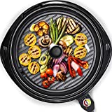 Elite Gourmet EMG-980B Smokeless Electric Tabletop Grill Nonstick, 6-Serving, Dishwasher Safe Removable Grilling Plate, Grill Indoor, Tempered Glass Lid, Adjustable Temperature, 14', Black