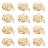 12 Pack Led Fairy Lights Battery Operated String Lights Waterproof Silver Wire 7 Feet 20 Led Firefly Starry Moon Lights for DIY Wedding Party Bedroom Patio Christmas (Warm White)