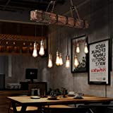 10-Lights Chandelier Wooden Retro Rustic Pendant Light - Industrial Suspension Light line can be Adjusted Freely - Distressed Wood Chandelier for Dining Table Vintage Kitchen, Bar, Island, Billiard.