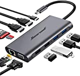Hiearcool USB C Hub,USB-C Laptop Docking Station,11 in 1 Triple Display Type C Adapter Compatiable for MacBook and Windows(2HDMI VGA PD3.0 SD TF Card Reader Gigabit Ethernet 4USB Ports)