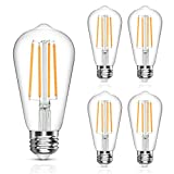 LANGREE Vintage LED Edison Bulb, 6W, Equivalent 60W, Soft White 2700k, Non-Dimmable Led Filament Light Bulb, E26 Base, High CRI 95+ Eye Protection Led Bulb, Clear Glass for Home Kitchen, Pack of 5