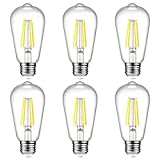 Ascher Vintage LED Edison Bulbs, 6W, Equivalent 60W, High Brightness Daylight White 4000K, ST58 Antique LED Filament Bulbs with 80+ CRI, E26 Medium Base, Non Dimmable, Clear Glass, Pack of 6