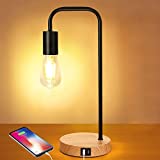 3-Way Touch Control Dimmable Table Lamp with 2 USB Charging Ports, AC Outlet & Vintage St64 E26 Edison LED Bulbs Included, Industrial Metal Bedside Nightstand Desk Lamp Ideal for Bedroom Living Room
