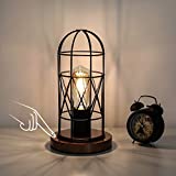 Touch Control Table Lamp, Industrial Bedside Lamp with 3-Way Dimmable Small Nightstand Lamp Vintage Metal Cage Steampunk Table Lamp for Bedroom, Hallway, Entryway, Kitchen or Den Edison Bulb Included