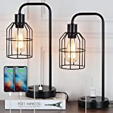 Edison Desk Lamp Set of 2 Industrial Table Lamp with USB Ports Nightstand Desk Lamps Farmhouse Bedside Lamp for Bedroom Dorm Living Room Office