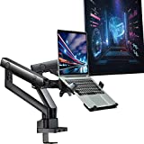 AVLT Laptop and Monitor Stand - Mount 15.6' Notebook and 32' Monitor on 2 Full Motion Adjustable Arms - Organize Your Work Surface with Ergonomic VESA Monitor Mount