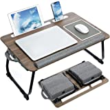 Lap Laptop Desk Height Adjustable: Laptop Bed Tray Table with Foldable Legs - Fits up to 17.3 Inch Laptops - Ohuhu Portable Wood Lap Desk with Pillow Cushion Phone Holder and Mouse Pad for Sofa Bed