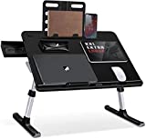 Laptop Bed Tray Table, SAIJI Adjustable Bed Desk for Laptop, Foldable Laptop Stand with Storage Drawer for Eating, Working, Writing, Gaming, Drawing (Black,X-Large)