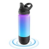 ICEWATER 3-in-1 Smart Water Bottle, Glows to Remind You to Keep Hydrated, Play Music & Dancing Lights, 20 oz (Plastic-Straw Lid, Black)