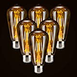 LED Dimmable Edison Light Bulbs 40W Equivalent, 2200K-2400K Warm White (Amber Glass) ST64, E26 Base Pack of 6