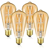 LEOOLS Vintage Amber LED Edison Bulb Dimmable 12W, 100W Equivalent Antique Style Filament Light Bulbs,Amber Glass, Warm White 2500K, 1200LM, E26 Base, Decorative, 360 Degrees Beam Angle, Pack of 4.