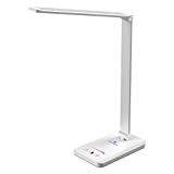 Ambertronix LED Desk Lamp with USB Charging Port, Dimmable Eye-Caring Reading Desk Light for Home, with 5 Brightness Level & 5 Lighting Modes, Touch Control, Auto Timer (White)