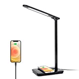 LED Desk Lamp with 10W Wireless Charger and USB Charging Port, Touch Control, 3 Lighting Modes, Modern Dimmable Eye-Caring Office Desk Light for Studying, Reading, Working