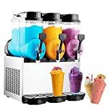 TECSPACE 110V 3 Tank 45L Commercial Slushy Machine 1100W, Stainless Steel Margarita Smoothie Frozen Drink Maker for Cocktail Ice Juice Tea Coffee Making, Sliver