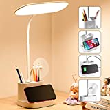 LED Desk Lamps for Home Office, 8W 3 Modes Dimmable Desk Light, Small Desk Lamp with USB Charging Port Table Lamp, Bright Reading Light, Rechargeable Battery Operated Lamp, Modren White Office Lamp