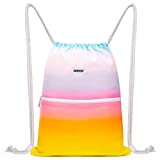 Drawstring Backpack String Bag Sackpack Cinch Water Resistant Nylon for Gym Shopping Sport Yoga by WANDF (Rain bow)