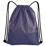 Drawstring Backpack Bag, Waterproof Draw String Back Sack with Zip Pocket, Gym Drawstring Bags Swim Bag for Men Women (Navy Blue)